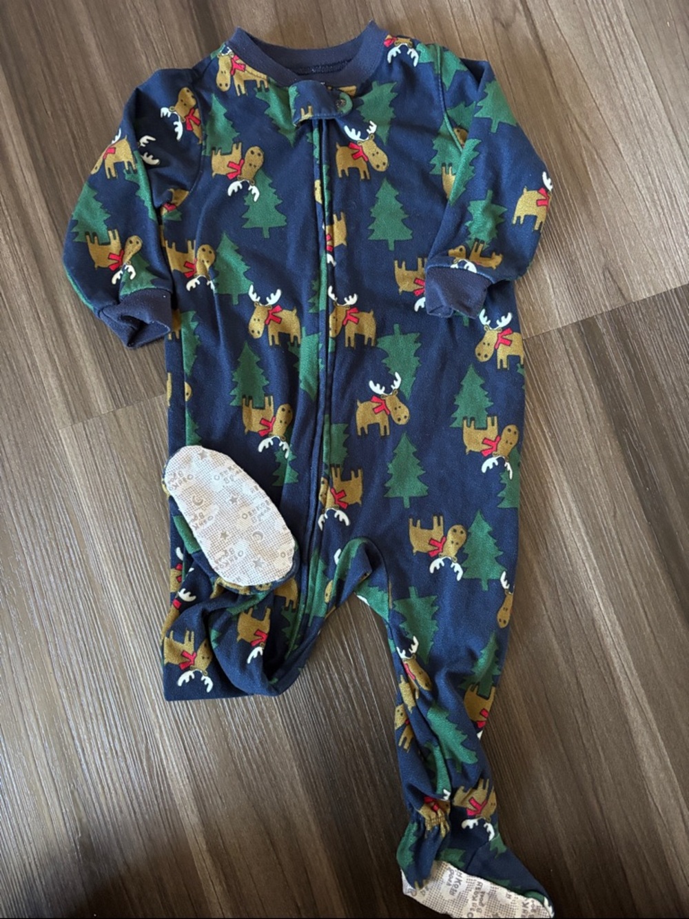 Navy Moose & Tree Footed One-Piece Pajamas